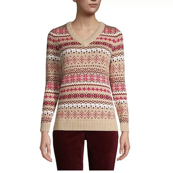 Lands' End Sweaters New Lands End Jacquard Drifter V Neck Sweater